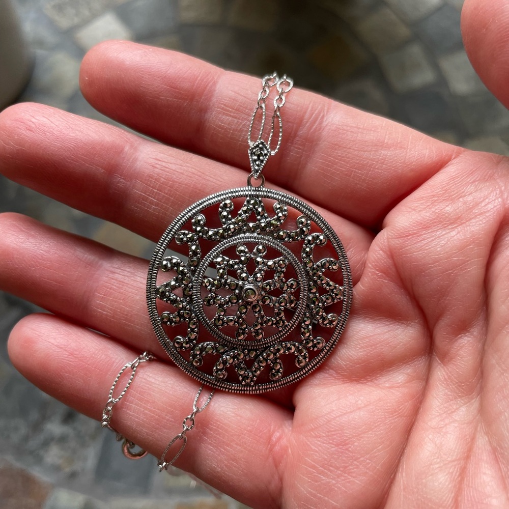 Marcasite Sterling Silver Pendant Chain - Picture 12 of 13